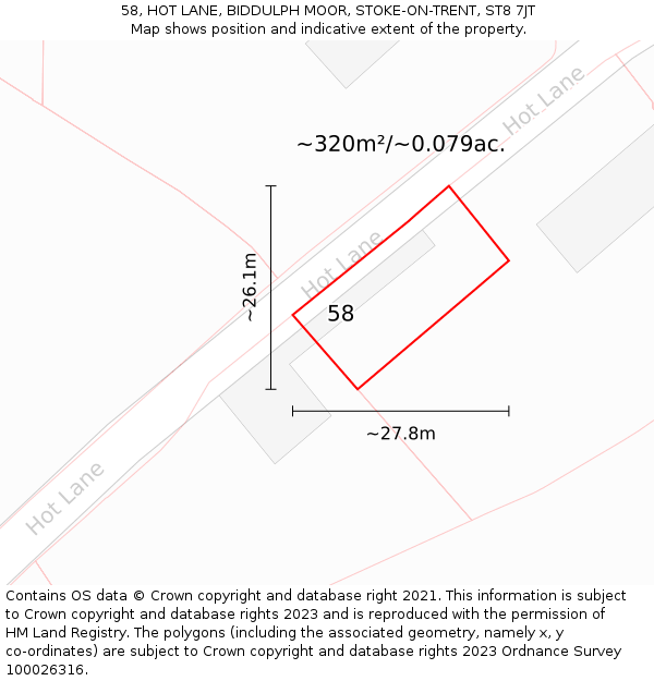 58, HOT LANE, BIDDULPH MOOR, STOKE-ON-TRENT, ST8 7JT: Plot and title map