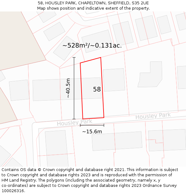 58, HOUSLEY PARK, CHAPELTOWN, SHEFFIELD, S35 2UE: Plot and title map