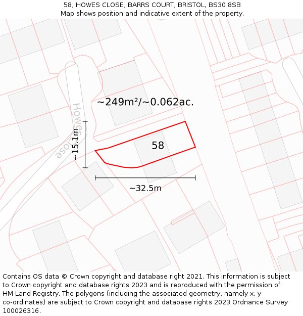 58, HOWES CLOSE, BARRS COURT, BRISTOL, BS30 8SB: Plot and title map