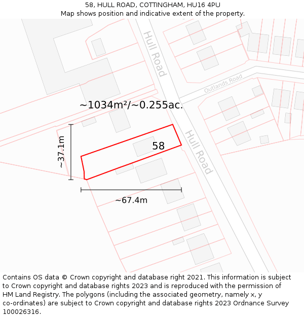 58, HULL ROAD, COTTINGHAM, HU16 4PU: Plot and title map