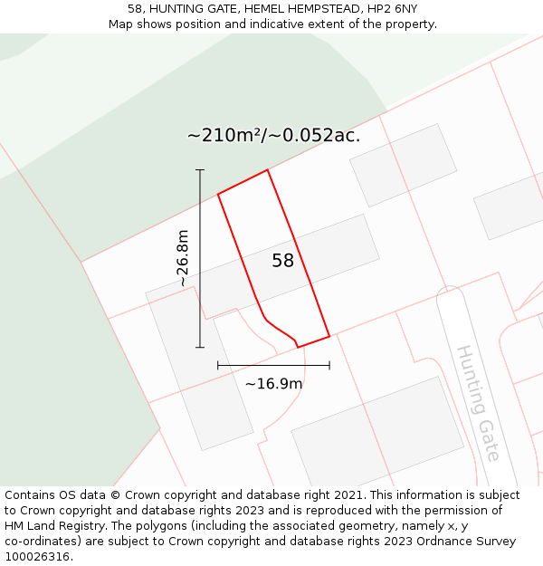 58, HUNTING GATE, HEMEL HEMPSTEAD, HP2 6NY: Plot and title map
