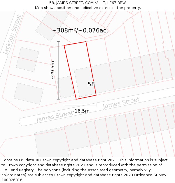 58, JAMES STREET, COALVILLE, LE67 3BW: Plot and title map