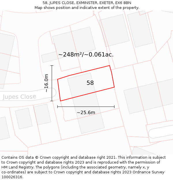 58, JUPES CLOSE, EXMINSTER, EXETER, EX6 8BN: Plot and title map