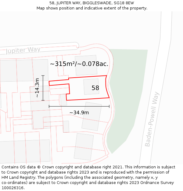 58, JUPITER WAY, BIGGLESWADE, SG18 8EW: Plot and title map
