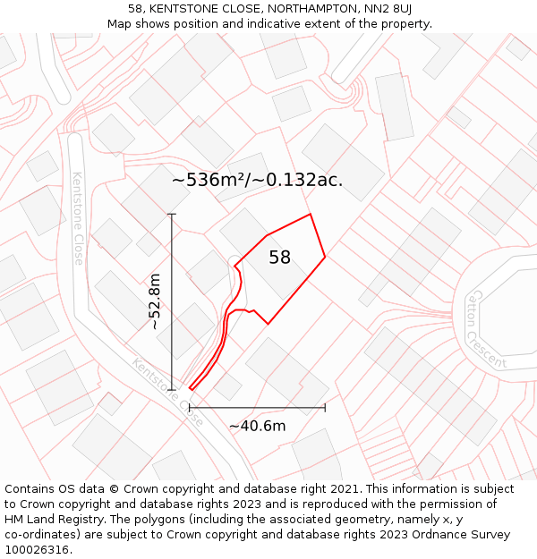 58, KENTSTONE CLOSE, NORTHAMPTON, NN2 8UJ: Plot and title map