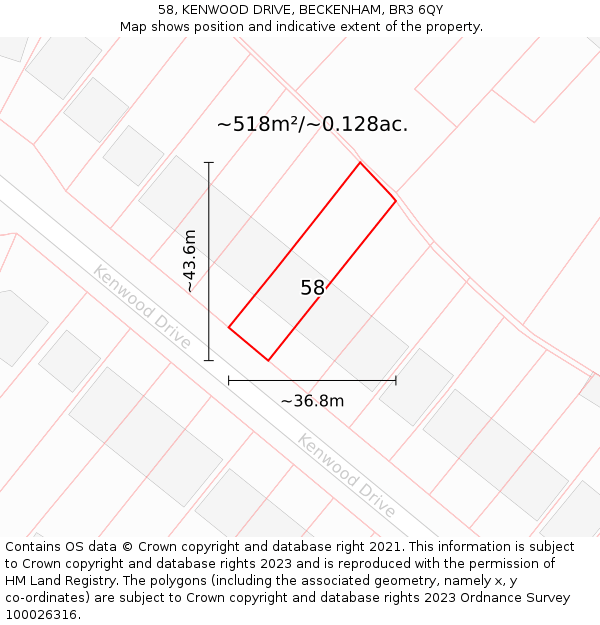 58, KENWOOD DRIVE, BECKENHAM, BR3 6QY: Plot and title map