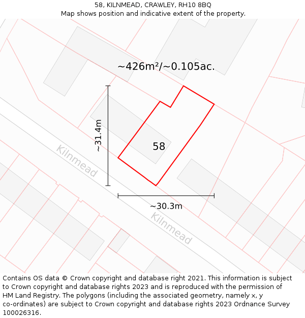 58, KILNMEAD, CRAWLEY, RH10 8BQ: Plot and title map