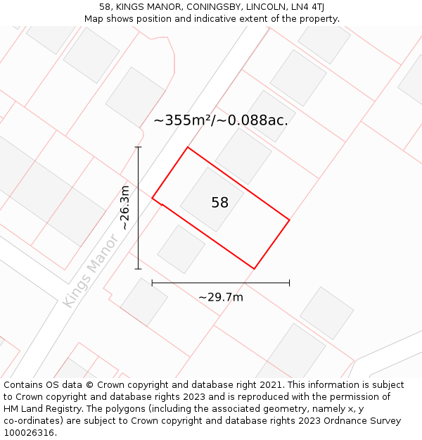 58, KINGS MANOR, CONINGSBY, LINCOLN, LN4 4TJ: Plot and title map