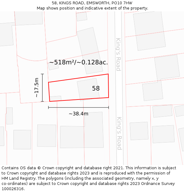 58, KINGS ROAD, EMSWORTH, PO10 7HW: Plot and title map