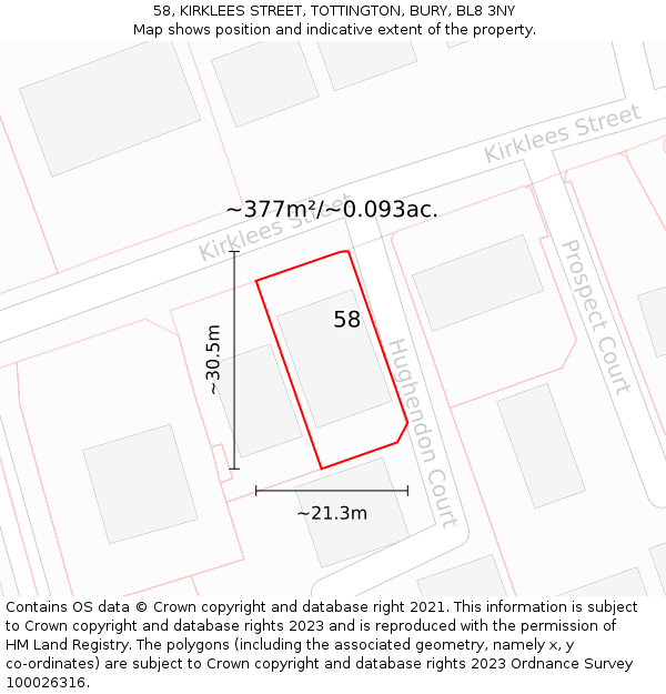 58, KIRKLEES STREET, TOTTINGTON, BURY, BL8 3NY: Plot and title map