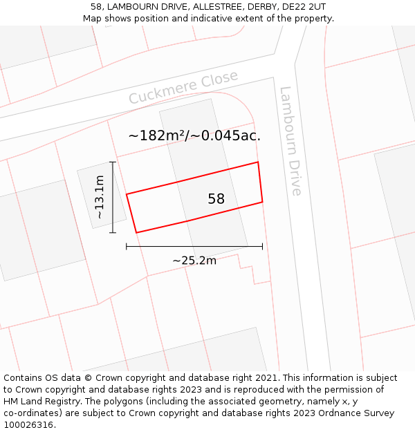 58, LAMBOURN DRIVE, ALLESTREE, DERBY, DE22 2UT: Plot and title map