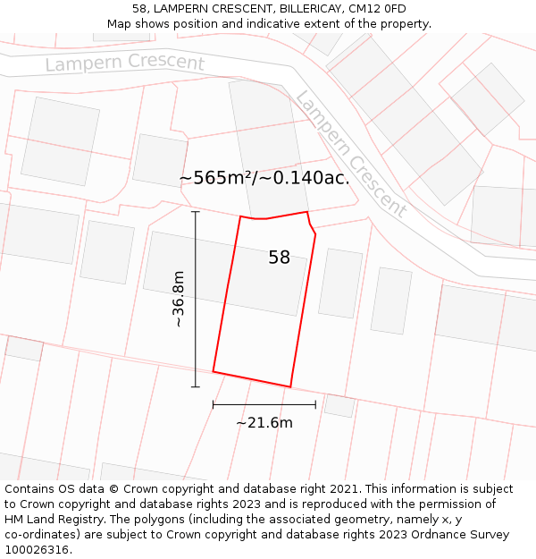 58, LAMPERN CRESCENT, BILLERICAY, CM12 0FD: Plot and title map