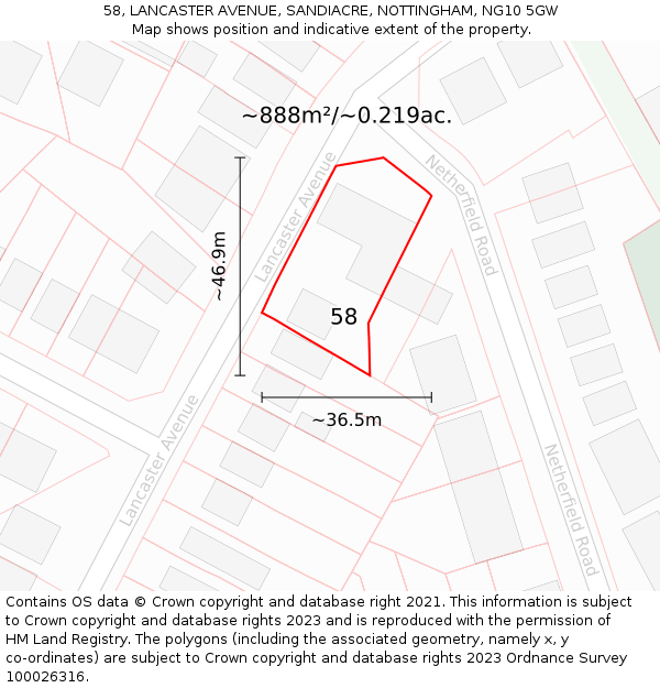 58, LANCASTER AVENUE, SANDIACRE, NOTTINGHAM, NG10 5GW: Plot and title map