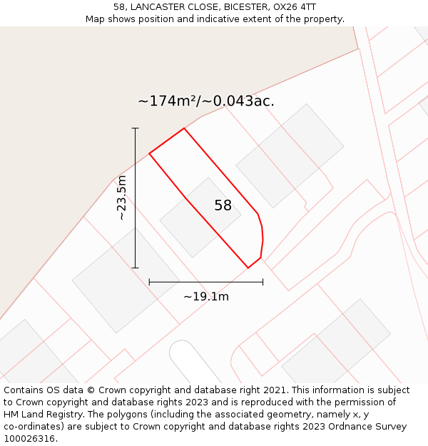 58, LANCASTER CLOSE, BICESTER, OX26 4TT: Plot and title map