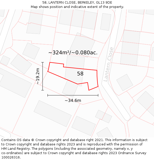 58, LANTERN CLOSE, BERKELEY, GL13 9DE: Plot and title map