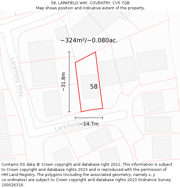 58, LARKFIELD WAY, COVENTRY, CV5 7QB: Plot and title map