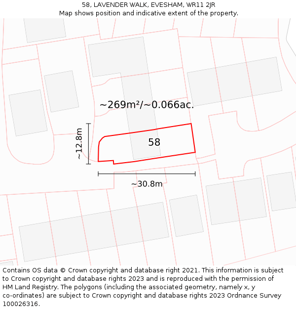 58, LAVENDER WALK, EVESHAM, WR11 2JR: Plot and title map