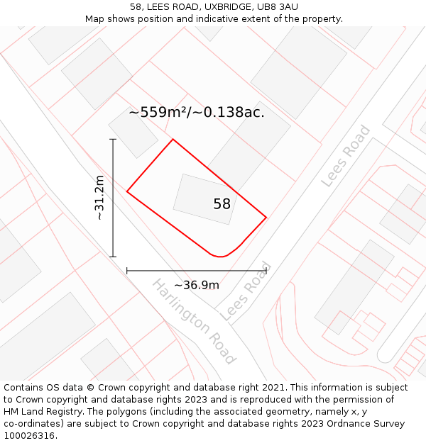 58, LEES ROAD, UXBRIDGE, UB8 3AU: Plot and title map