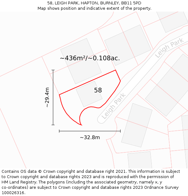 58, LEIGH PARK, HAPTON, BURNLEY, BB11 5PD: Plot and title map