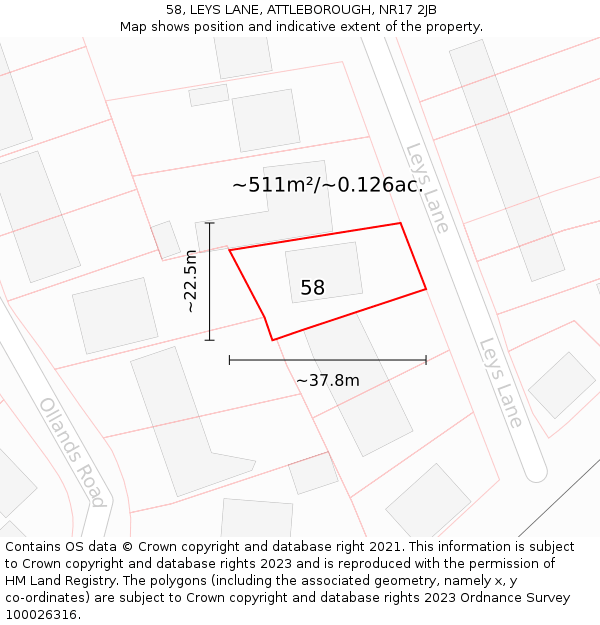 58, LEYS LANE, ATTLEBOROUGH, NR17 2JB: Plot and title map