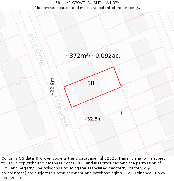 58, LIME GROVE, RUISLIP, HA4 8RY: Plot and title map