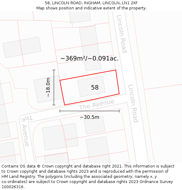 58, LINCOLN ROAD, INGHAM, LINCOLN, LN1 2XF: Plot and title map