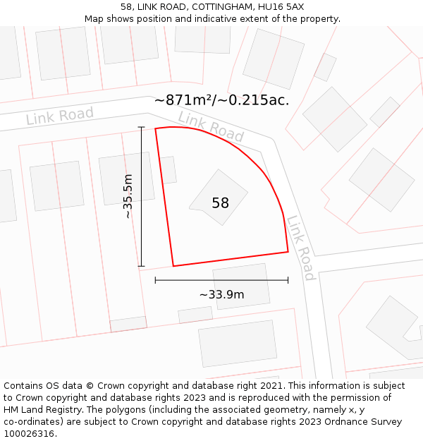 58, LINK ROAD, COTTINGHAM, HU16 5AX: Plot and title map