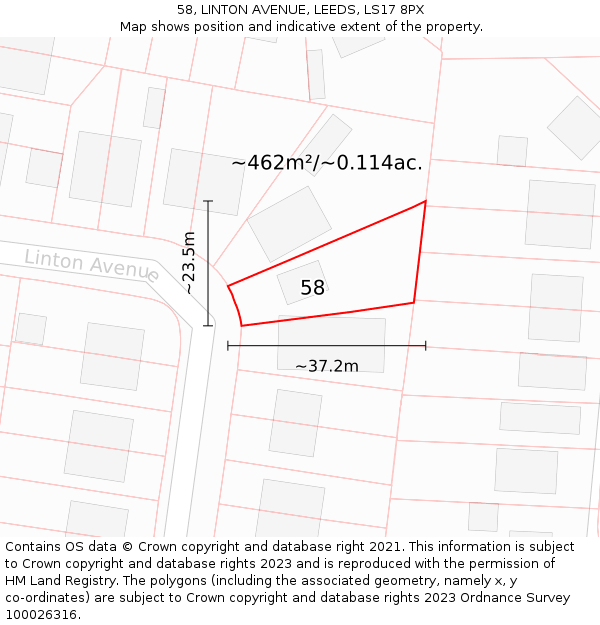 58, LINTON AVENUE, LEEDS, LS17 8PX: Plot and title map