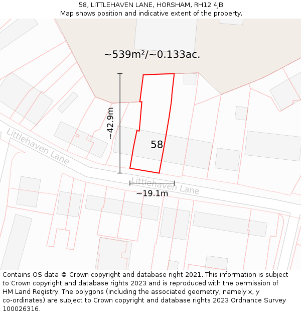 58, LITTLEHAVEN LANE, HORSHAM, RH12 4JB: Plot and title map