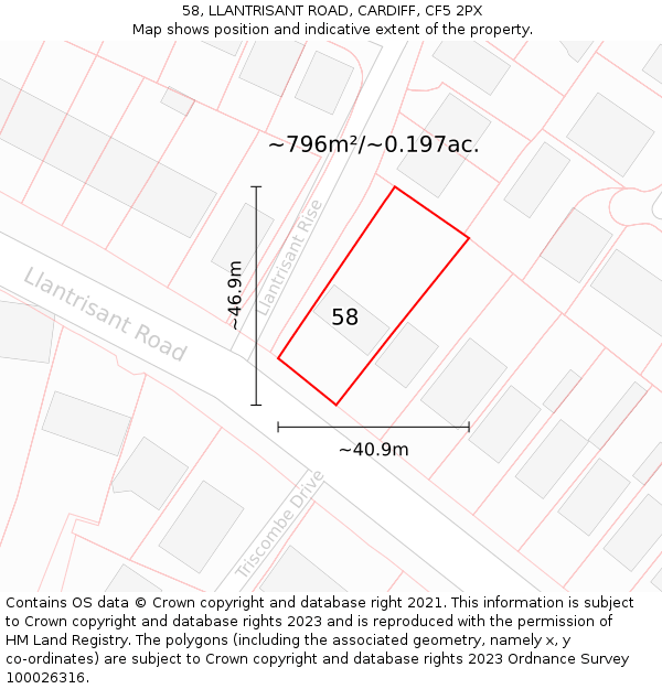 58, LLANTRISANT ROAD, CARDIFF, CF5 2PX: Plot and title map