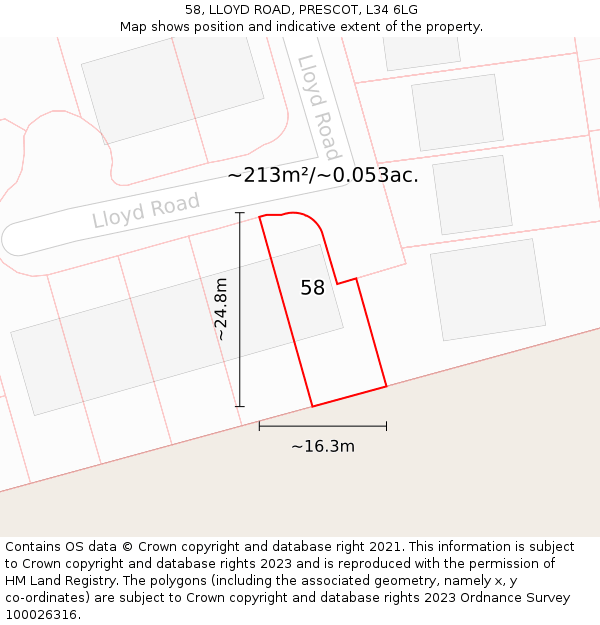 58, LLOYD ROAD, PRESCOT, L34 6LG: Plot and title map