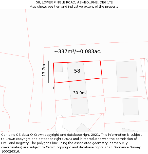 58, LOWER PINGLE ROAD, ASHBOURNE, DE6 1TE: Plot and title map