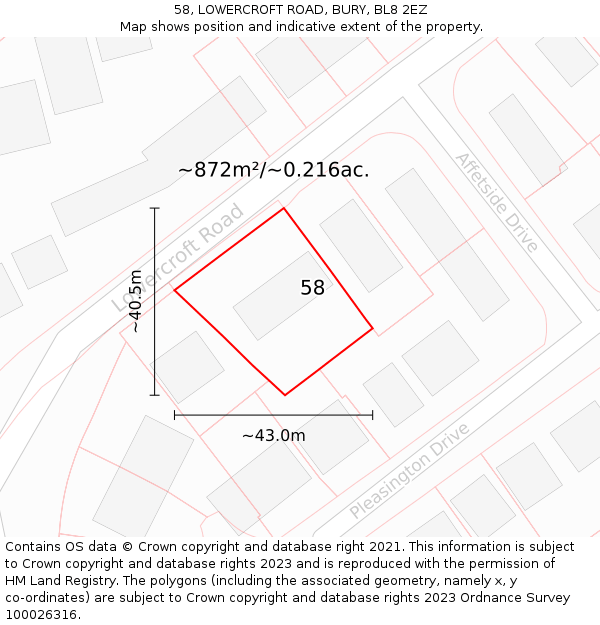 58, LOWERCROFT ROAD, BURY, BL8 2EZ: Plot and title map