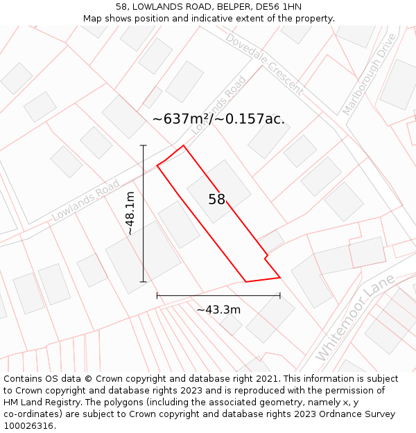 58, LOWLANDS ROAD, BELPER, DE56 1HN: Plot and title map