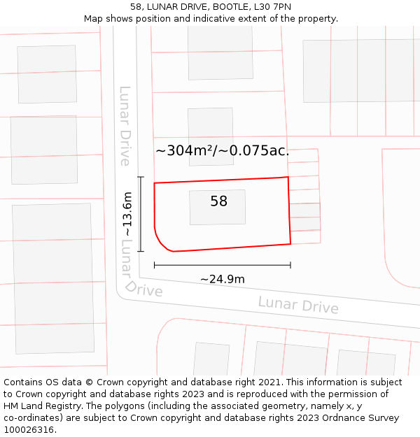 58, LUNAR DRIVE, BOOTLE, L30 7PN: Plot and title map