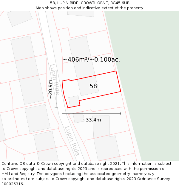 58, LUPIN RIDE, CROWTHORNE, RG45 6UR: Plot and title map