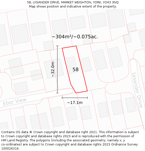 58, LYSANDER DRIVE, MARKET WEIGHTON, YORK, YO43 3NQ: Plot and title map