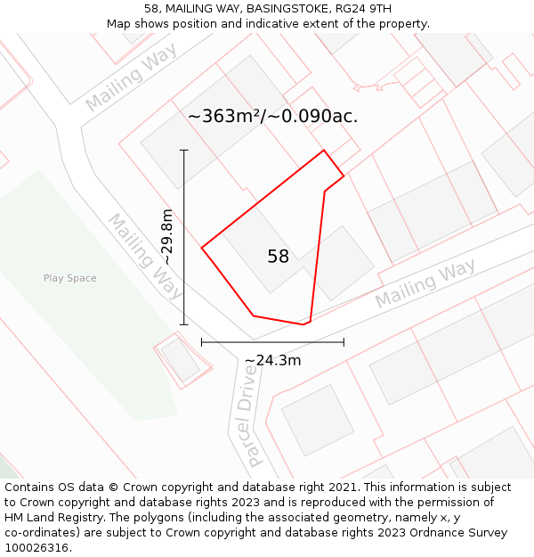 58, MAILING WAY, BASINGSTOKE, RG24 9TH: Plot and title map
