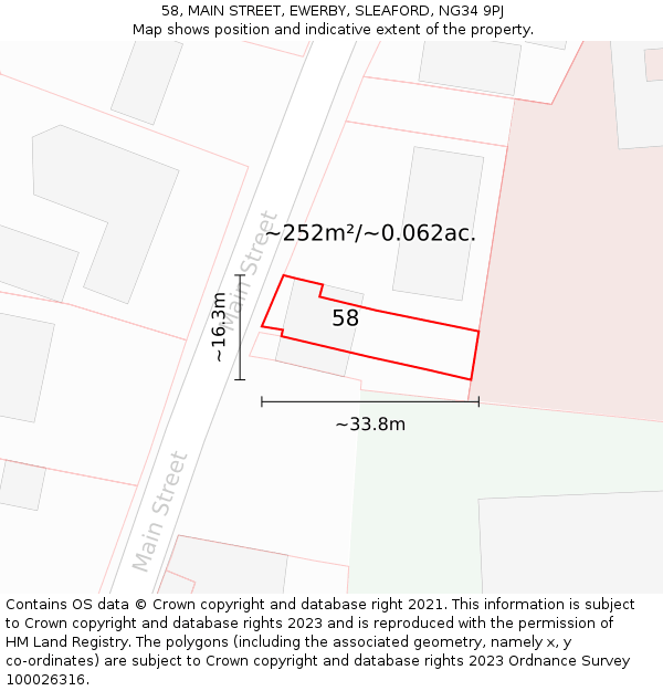 58, MAIN STREET, EWERBY, SLEAFORD, NG34 9PJ: Plot and title map