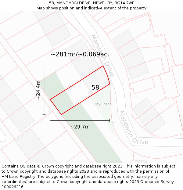 58, MANDARIN DRIVE, NEWBURY, RG14 7WE: Plot and title map