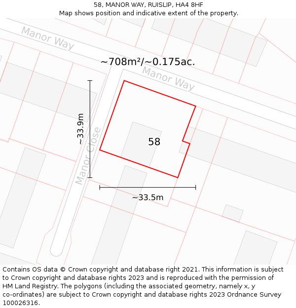 58, MANOR WAY, RUISLIP, HA4 8HF: Plot and title map