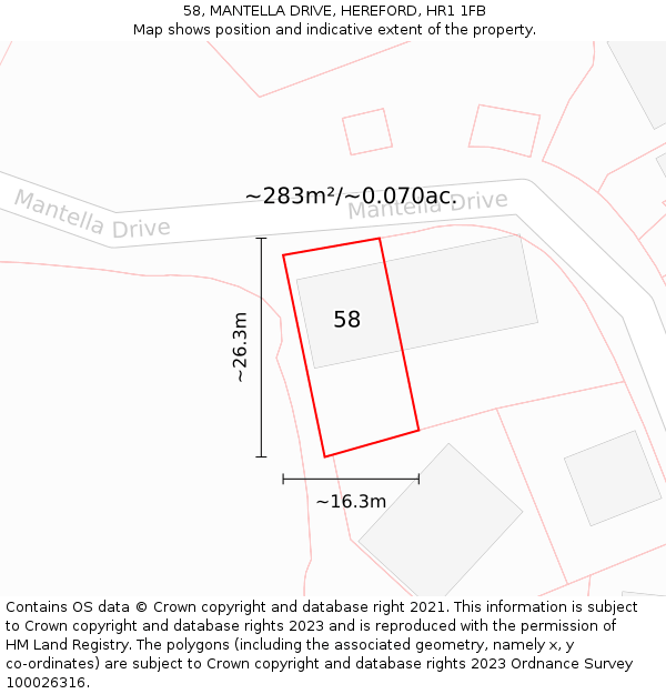58, MANTELLA DRIVE, HEREFORD, HR1 1FB: Plot and title map