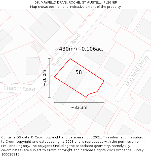 58, MAYFIELD DRIVE, ROCHE, ST AUSTELL, PL26 8JP: Plot and title map