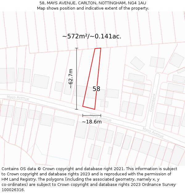 58, MAYS AVENUE, CARLTON, NOTTINGHAM, NG4 1AU: Plot and title map