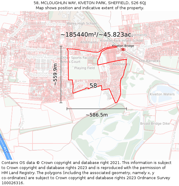 58, MCLOUGHLIN WAY, KIVETON PARK, SHEFFIELD, S26 6QJ: Plot and title map