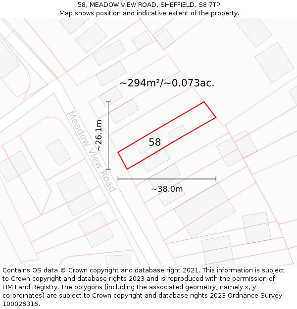 58, MEADOW VIEW ROAD, SHEFFIELD, S8 7TP: Plot and title map