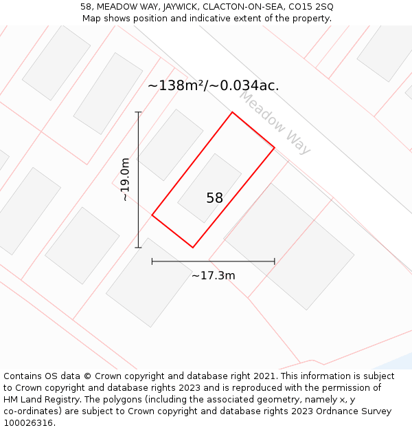 58, MEADOW WAY, JAYWICK, CLACTON-ON-SEA, CO15 2SQ: Plot and title map