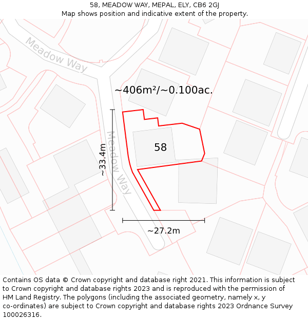 58, MEADOW WAY, MEPAL, ELY, CB6 2GJ: Plot and title map