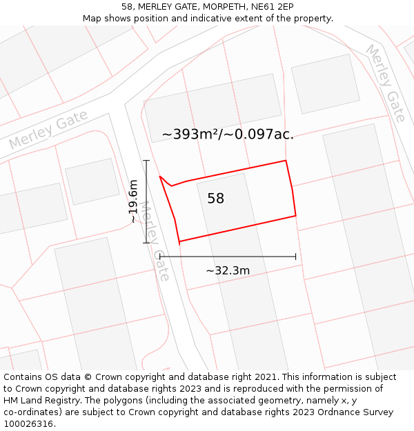 58, MERLEY GATE, MORPETH, NE61 2EP: Plot and title map