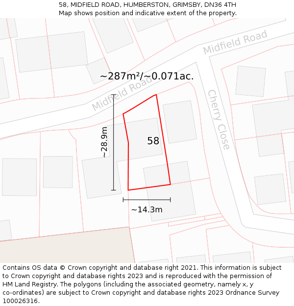 58, MIDFIELD ROAD, HUMBERSTON, GRIMSBY, DN36 4TH: Plot and title map
